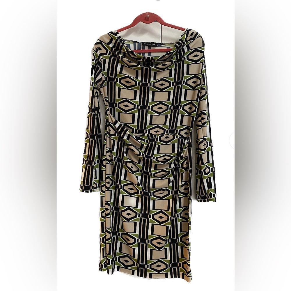 Crisp geometric print Jones New York faux wrap dress